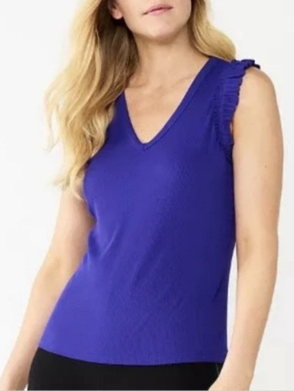 Nine West Royal Blue V-Neck Ruffle Sleeve Tank Top XXL NWT